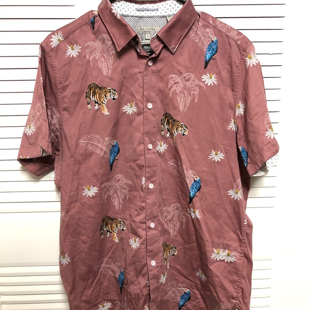 Ted Baker Tiger Bird Print S/S Shirt Sz 4 Large